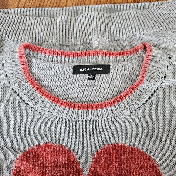 525 America Womens Crew Neck Pink textured Heart Long Sleeve Sweater Large Gray - Picture 3 of 5